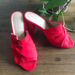 Red Block Heel Mules with Peep Toe